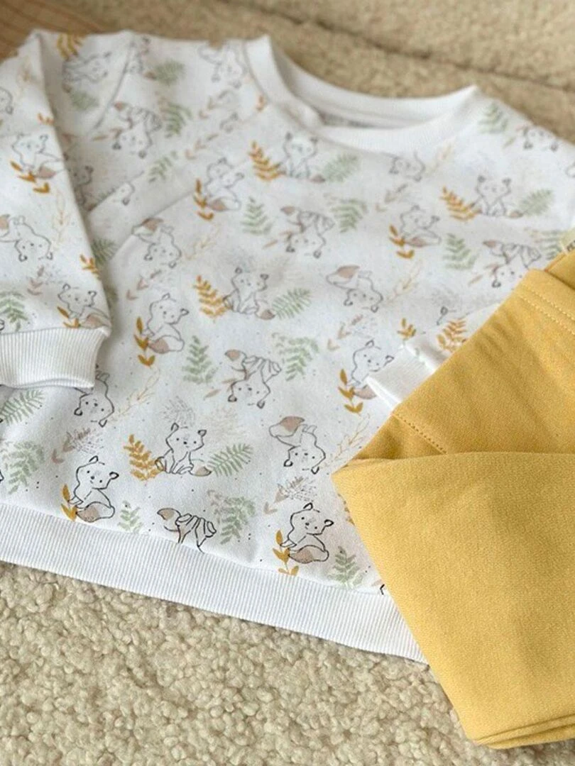 Ensemble sweat et pantalon bébé mixte en molleton Little Fox   Ecru