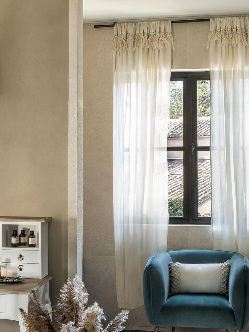 Rideau Voilage macramé en coton   Blanc cassé