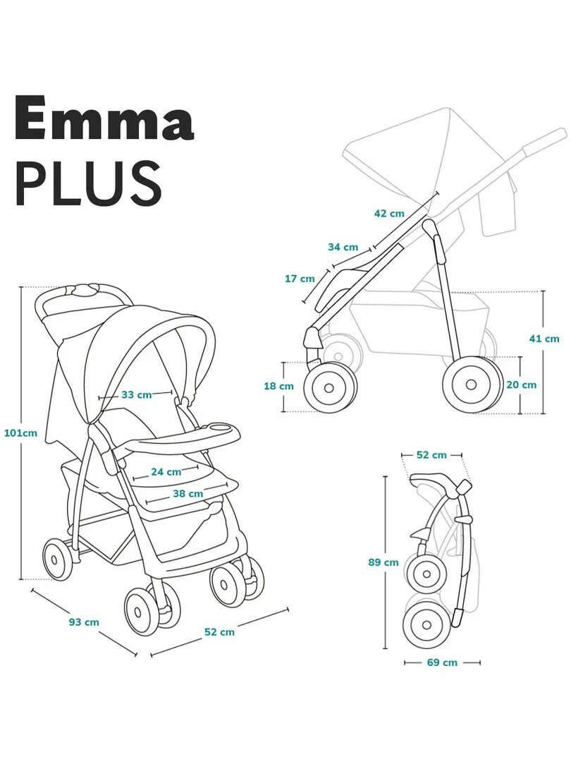 LIONELO Emma   Poussette canne   Accessoires  inclus   Bleu turquoise   Bleu turquoise