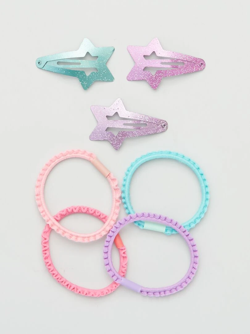 Lot de 3 pinces + 4 élastiques fantaisie Rose