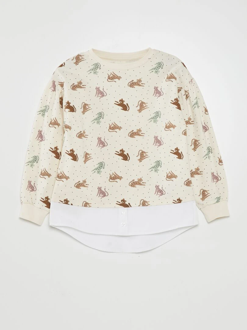 T shirt manches longues bouffantes Beige