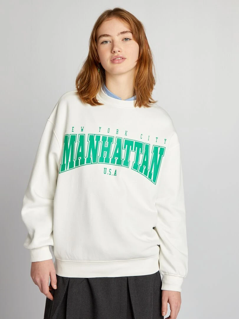 Sweat molletonné à imprimé   Blanc