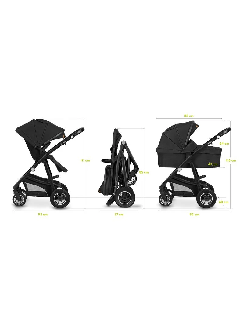 LIONELO Bianka 3 en 1   Poussette Trio   Jusqu'à 22Kg   Noir   Noir