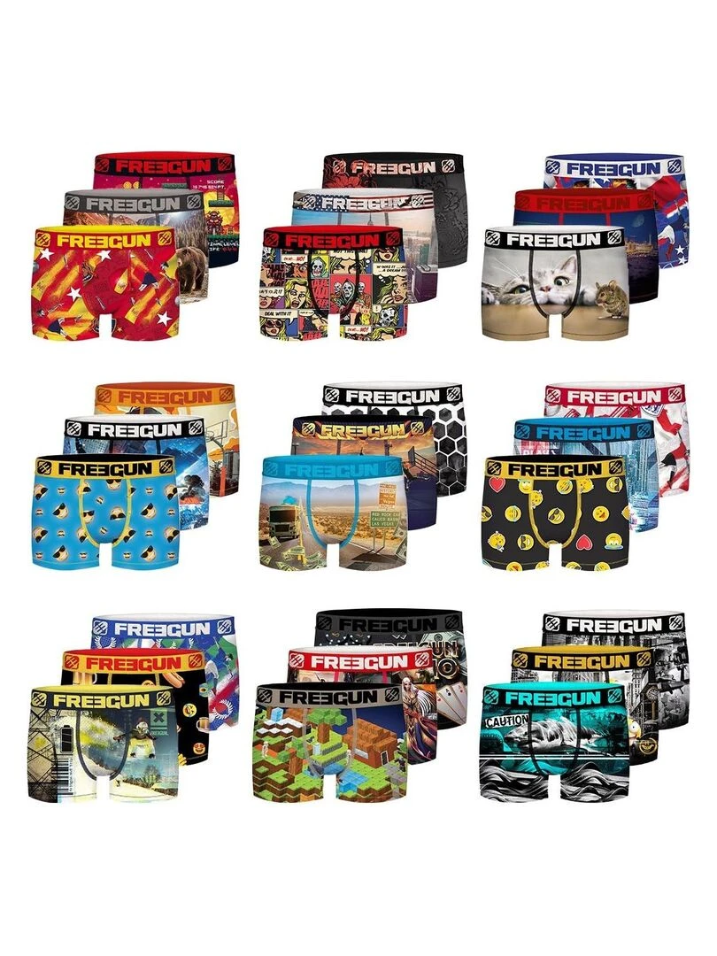 Pack Surprise de 12 Boxers microfibre enfant Freegun   Noir