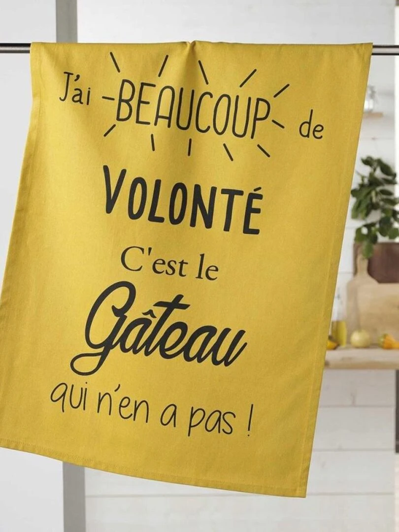 Lot de 4 torchons 50x70 Gourmandise jaune coton Jaune
