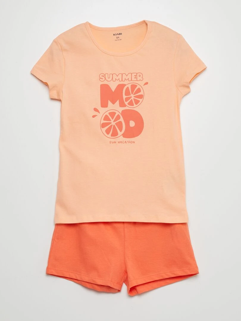 Ensemble pyjama court imprimé 2 pièces Orange