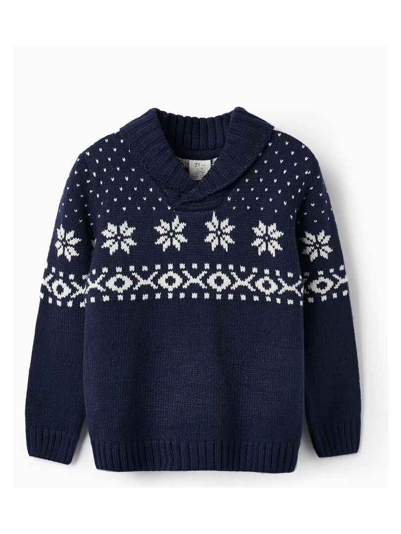 Pull en grosse maille à motif pour garçon NOËL Bleu foncé