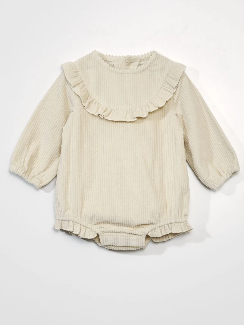Barboteuse en velours avec volants Beige