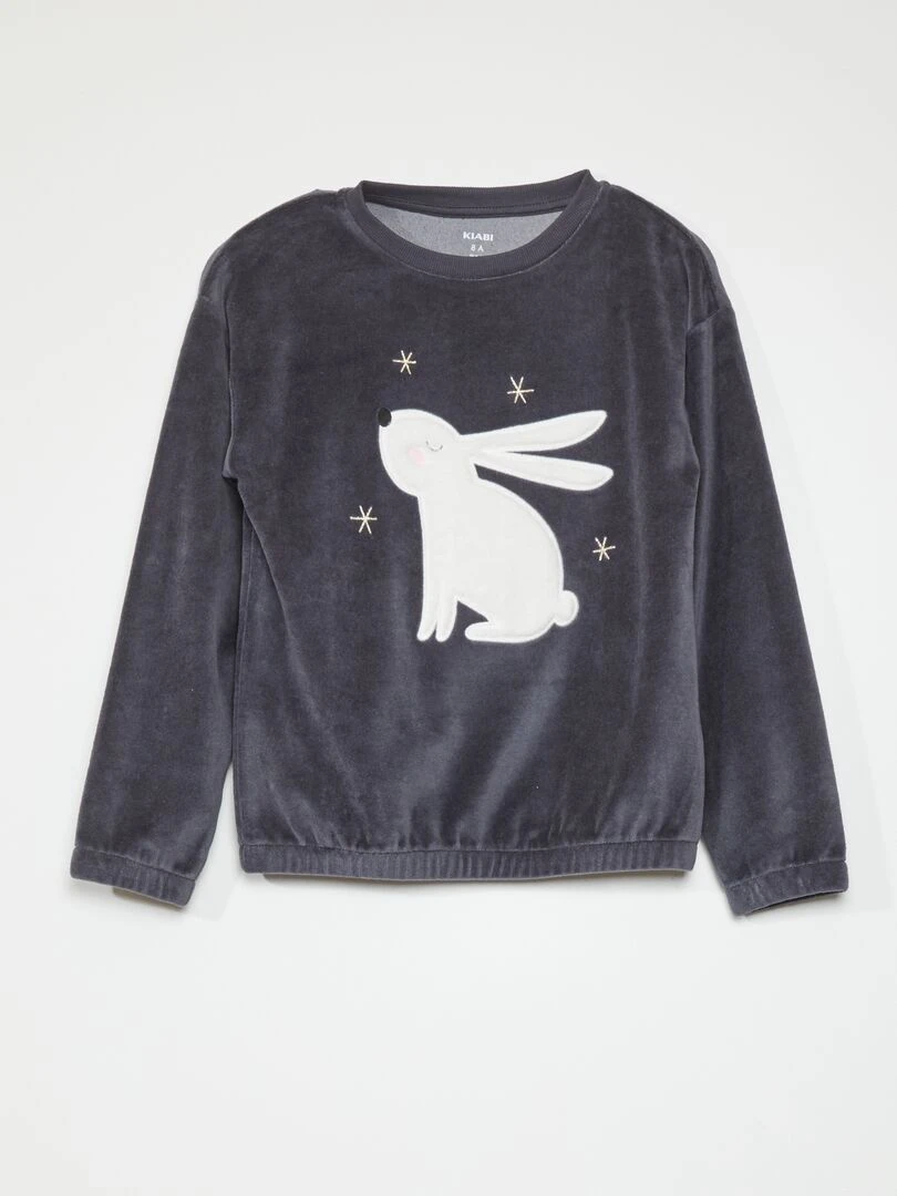 Pyjama long en velours   2 pièces   Gris