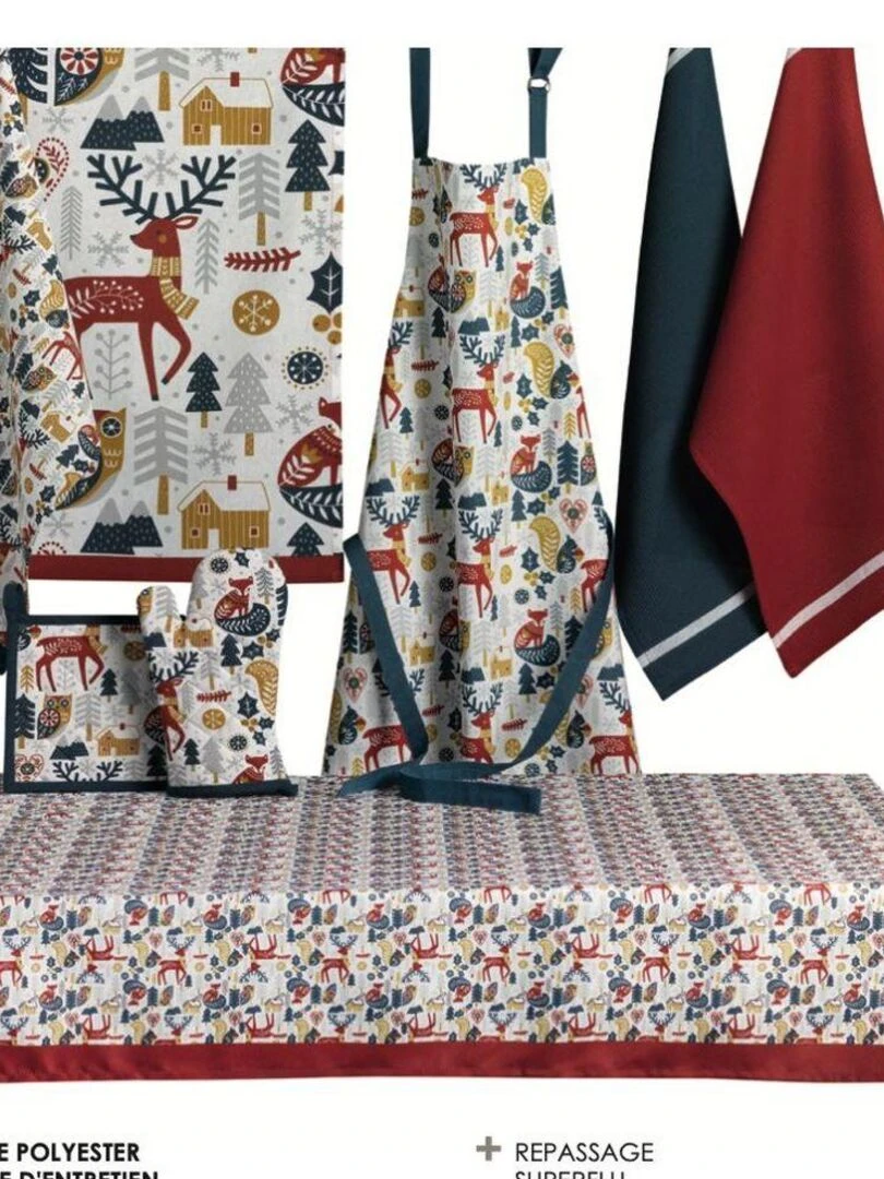 Nappe Polyester à motifs Christmas Rouge