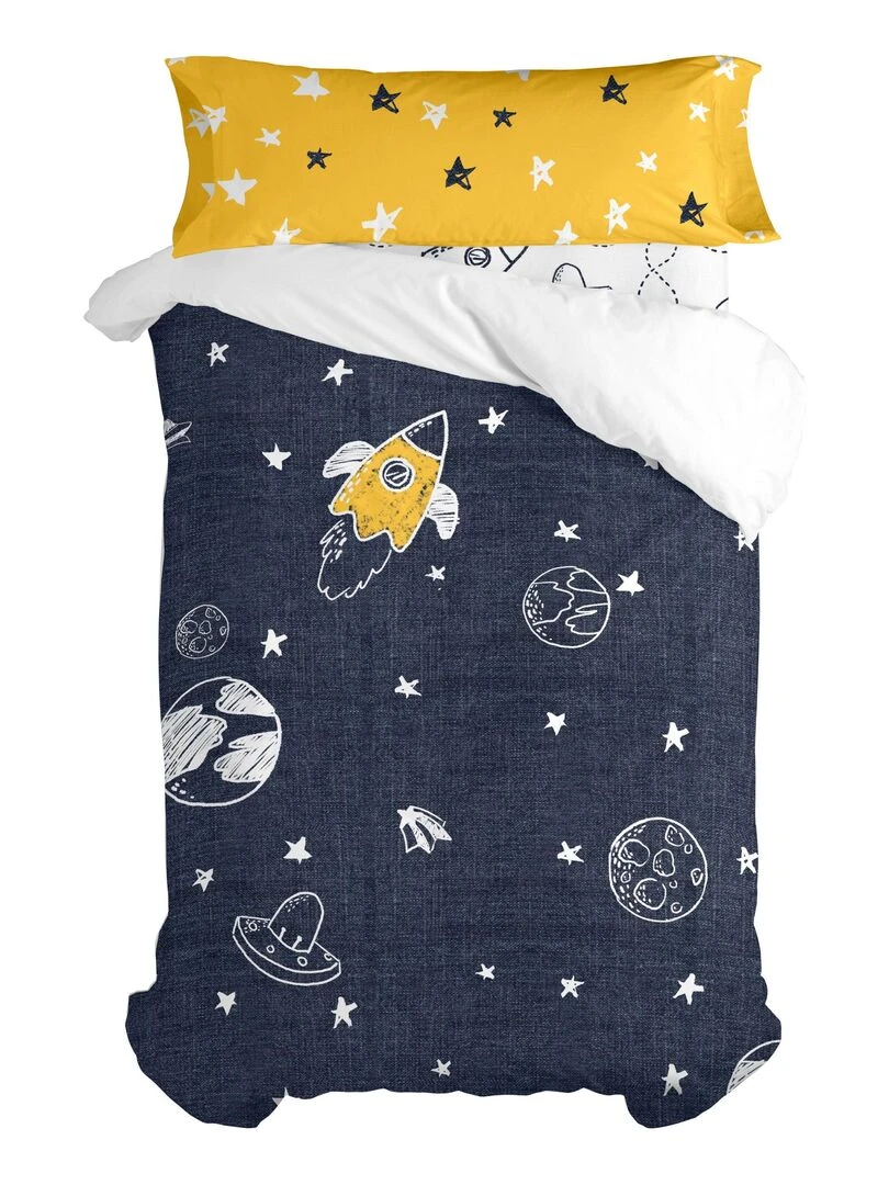 Parure housse de couette 2 pièces Starspace "Happyfriday"   Bleu