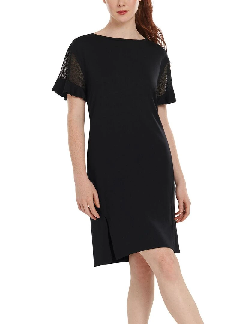 Chemise de nuit manches courtes Smooth Noir