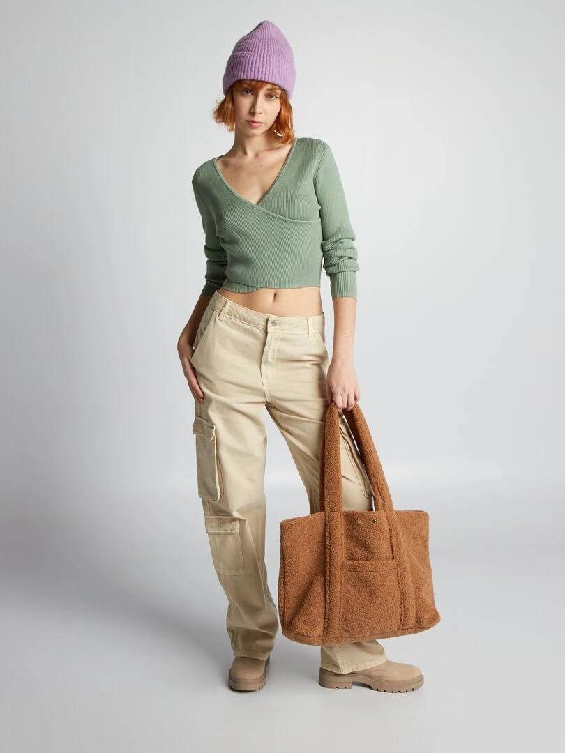 Pull côtelé avec ouverture cache cœur Vert