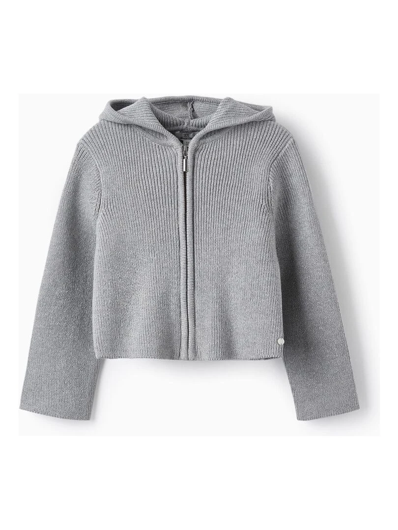 Manteau en Maille avec Fils Lurex et Capuche pour Fille CÉRÉMONIE Gris