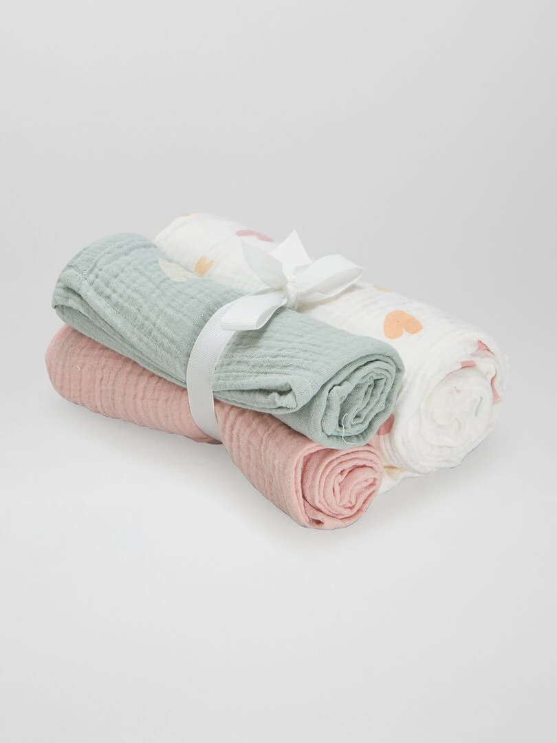 Lot de 3 langes Vert/rose/blanc