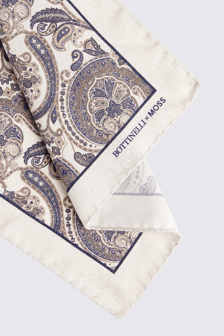 Bottinelli Neutral Silk Paisley Pocket Square Buy Online at Moss