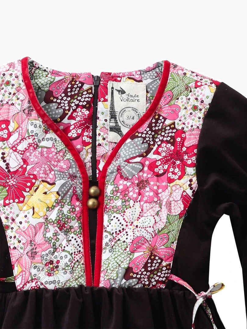 Robe Hiver Fille  Velours Marron Fleuri Liberty Rouge  MARGOT   'LA FAUTE A VOLTAIRE'   Rouge