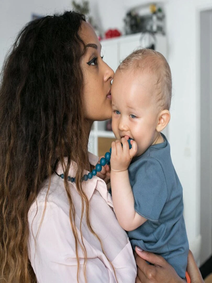 Collier d'allaitement Peacock Hexagonal   Bleu pétrole