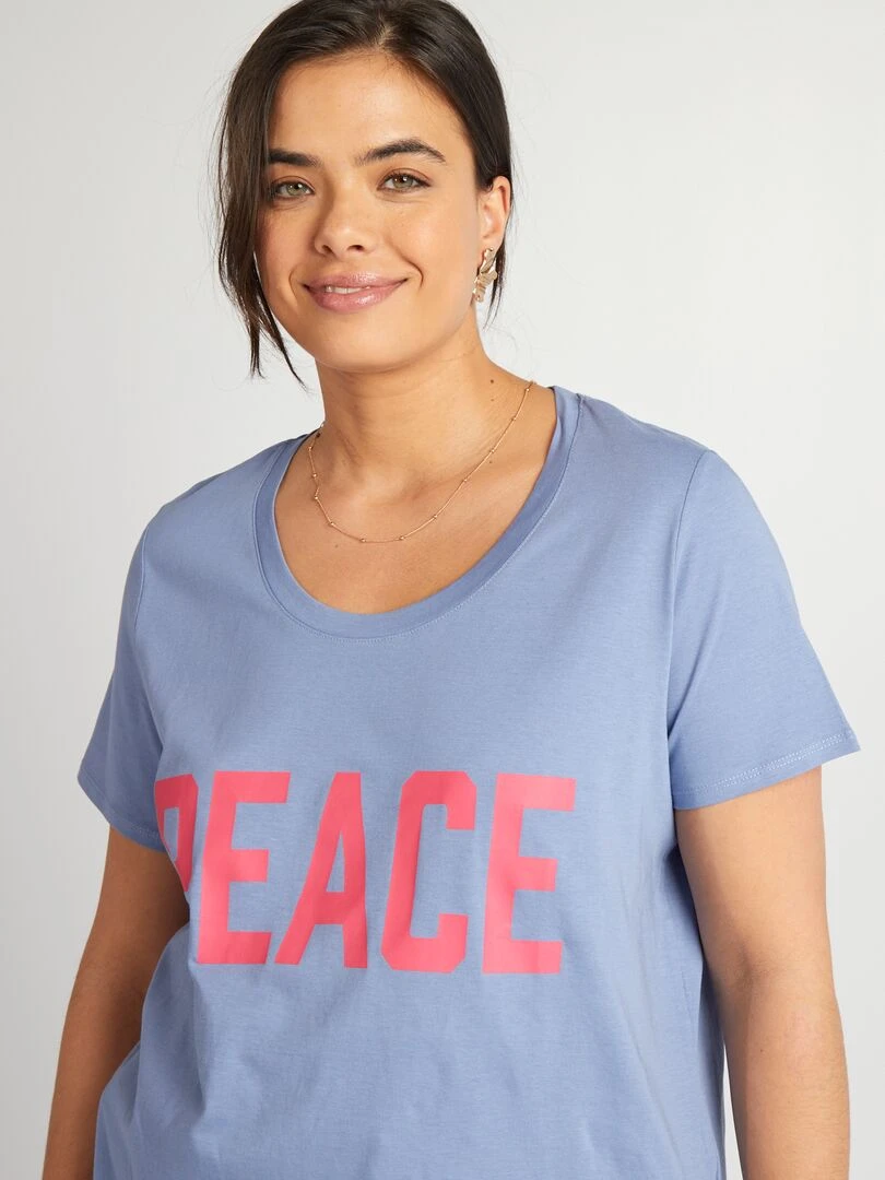 Tee shirt en coton avec imprimé   Bleu foncé