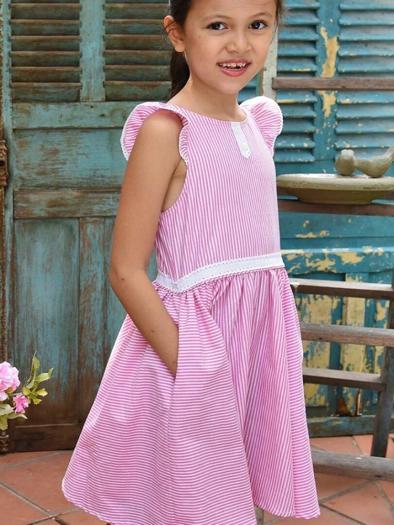 Robe Qui Tourne Fines Rayures Rose HEPBURN La Faute à Voltaire Rose