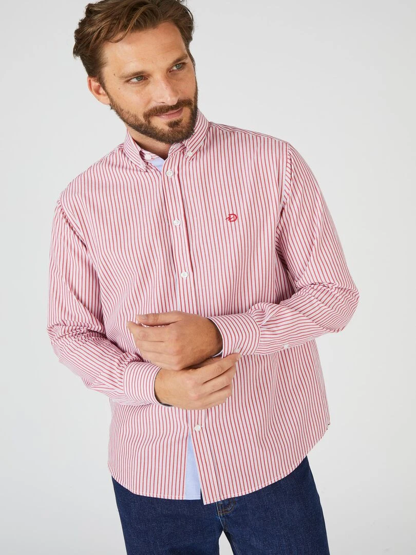 Chemise rayée pur coton  manches longues    Damart   Rouge