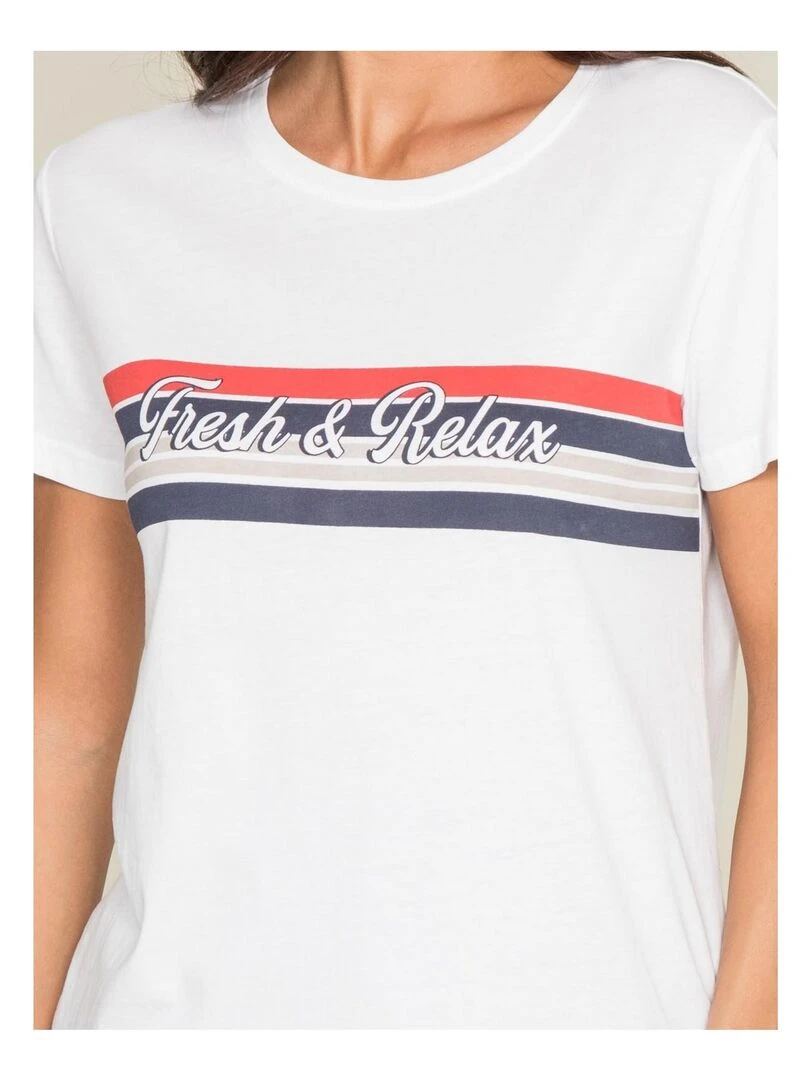 T shirt col rond message FRAMONT   Blanc