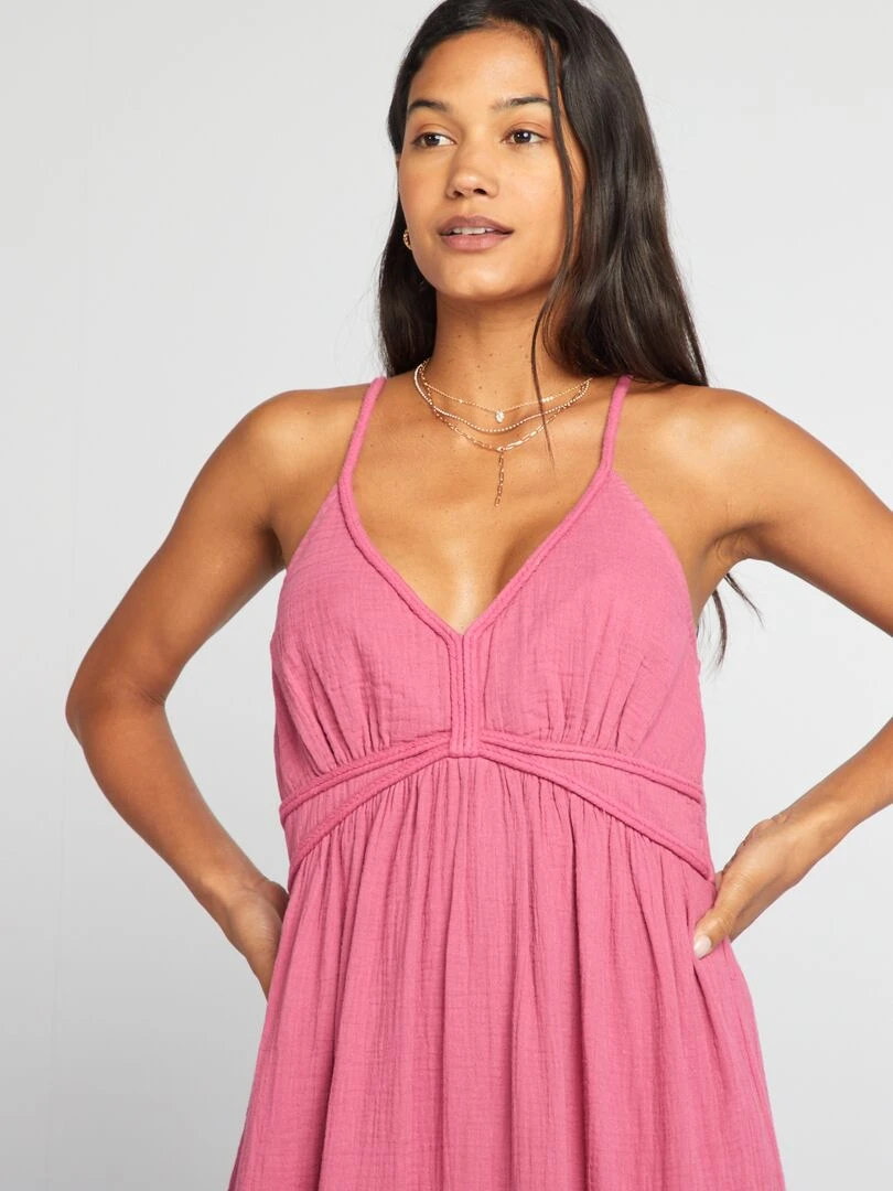 Robe longue en gaze de coton   rose