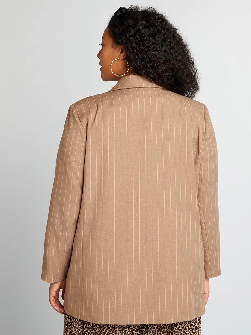 Veste tailleur mi longue rayée   Marron