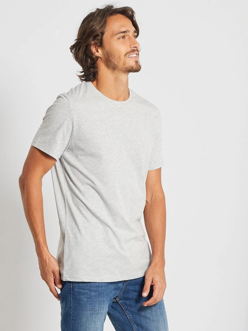 T shirt droit en jersey uni   gris chiné clair