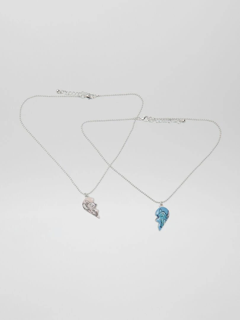 Lot de 2 colliers coeurs 'Stitch' Bleu