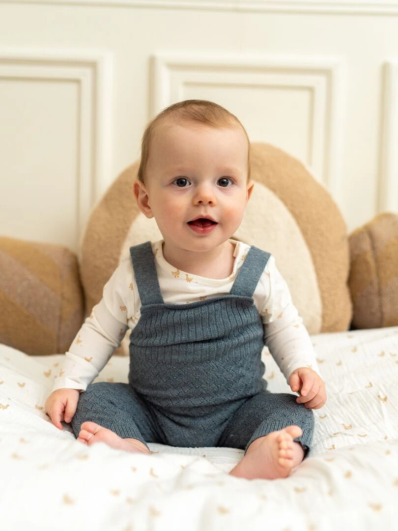 Ensemble bébé body + salopette 2 pièces Blanc/gris