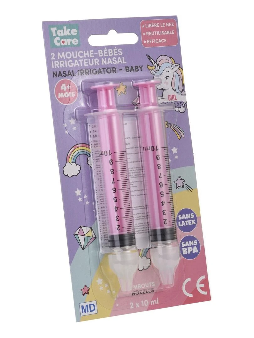 Lot de 2 mouches bébé  GIRL POWER  Licorne  Seringues pour le nez   N/A