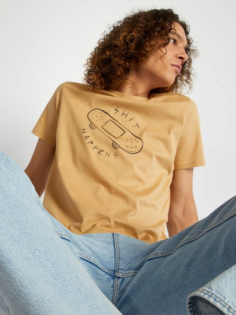 Tee shirt en jersey avec imprimé Beige