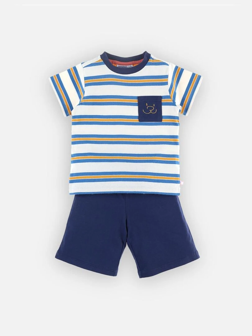 Pyjama 2 pièces en jersey écru/bleu Noukie's Bleu