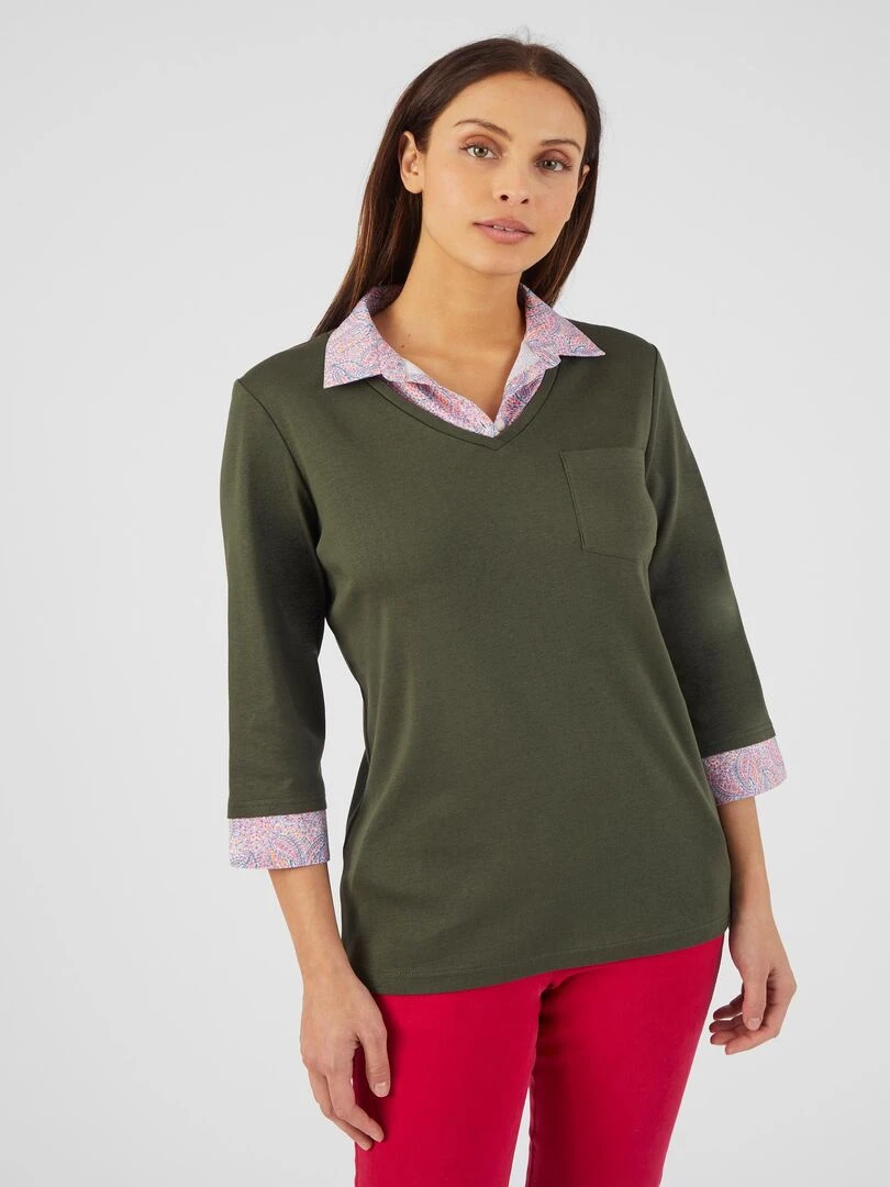 Tee shirt effet 2 en 1 coton biologique Damart Vert foncé