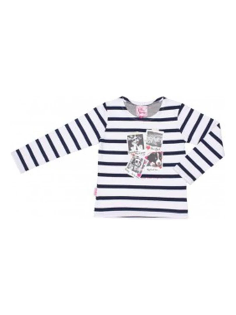 T shirt manches longues fille FAPOLAR MISS GIRLY Blanc Bleu marine
