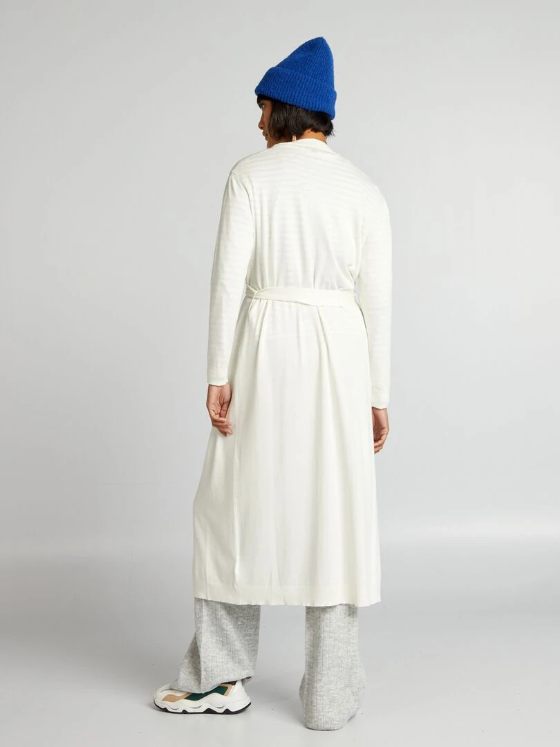 Gilet extra long à ceinture   Blanc