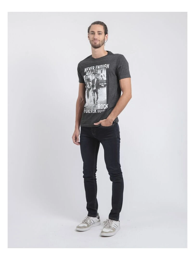 T shirt col rond pur coton JAMIJEL   gris anthracite