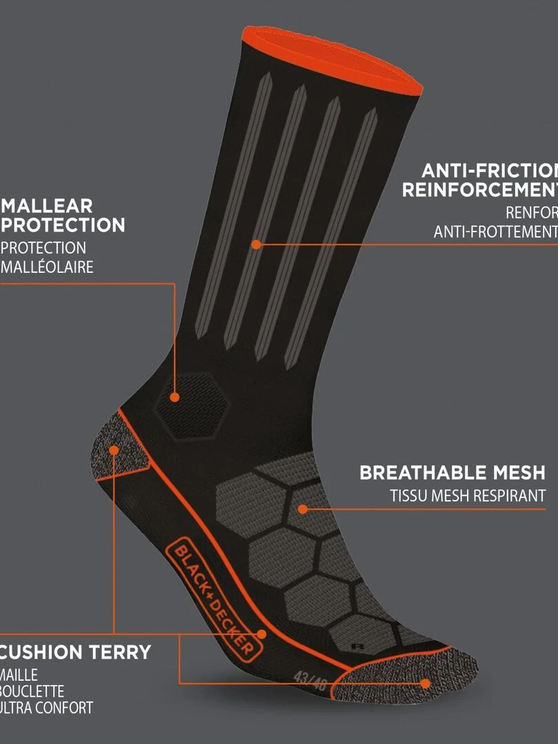 Lot de 4 Paires de Chaussettes hautes de travail Tool Black & Decker Noir