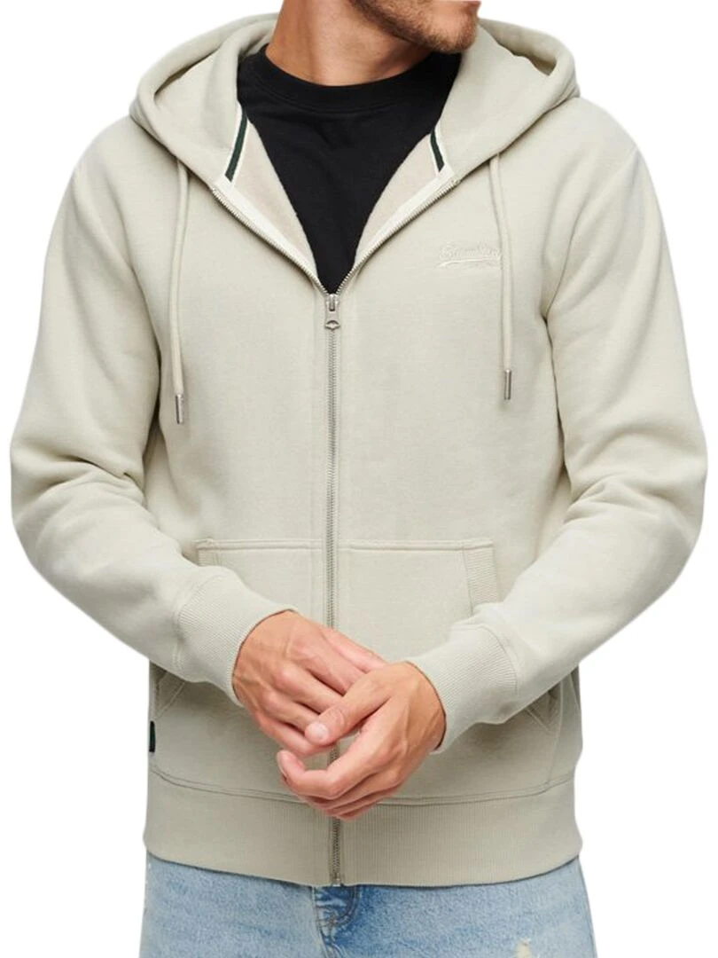 Sweat à Capuche Zip Superdry Essential Logo Beige