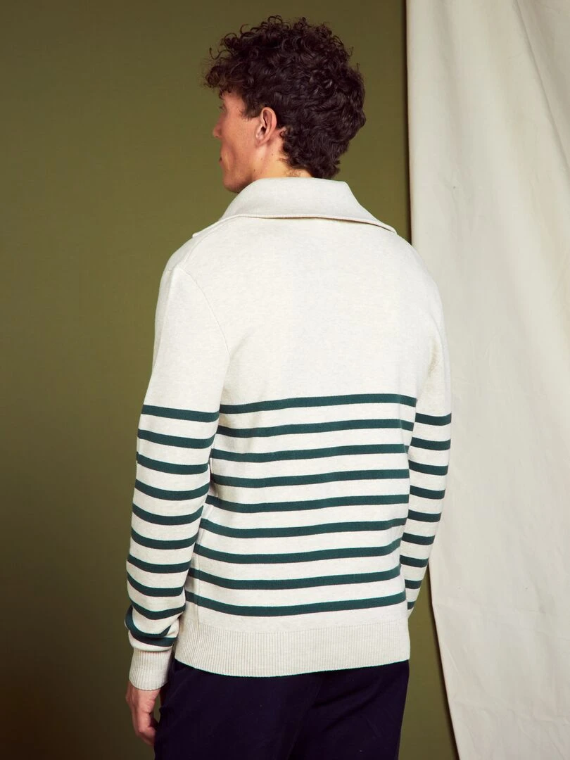 Pull rayé à col camionneur   Blanc/vert