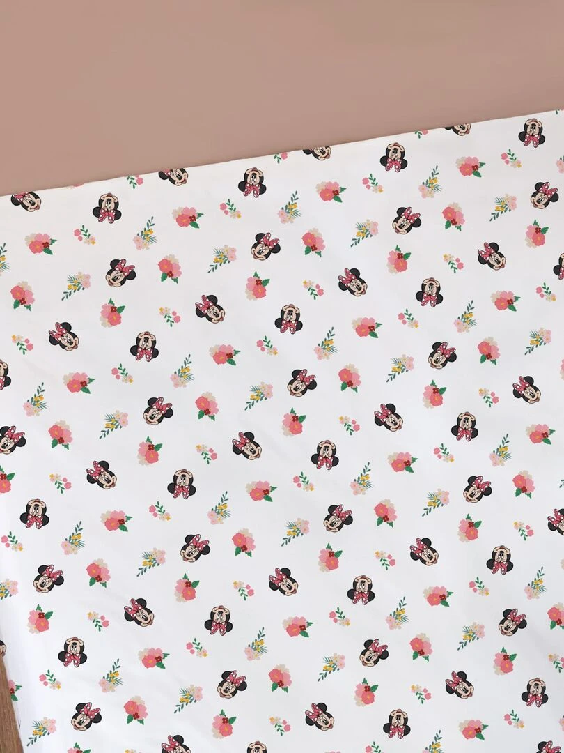 Drap housse imprimé 100% coton DISNEY HOME MINNIE FLOWER Blanc