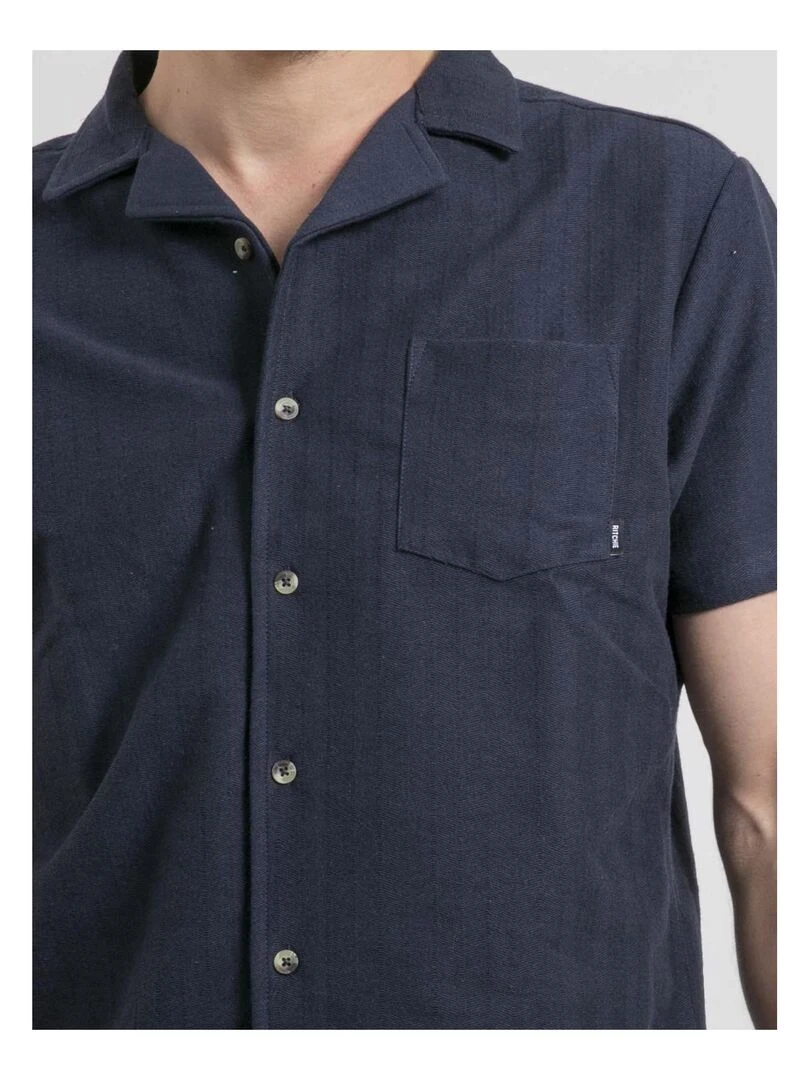 Chemise manches courtes maille coton DOJOPARIS   Bleu marine