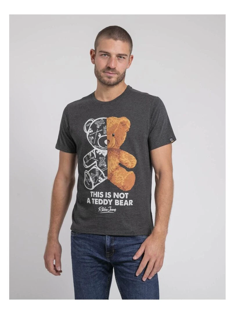 T shirt col rond pur coton JAKITED Gris