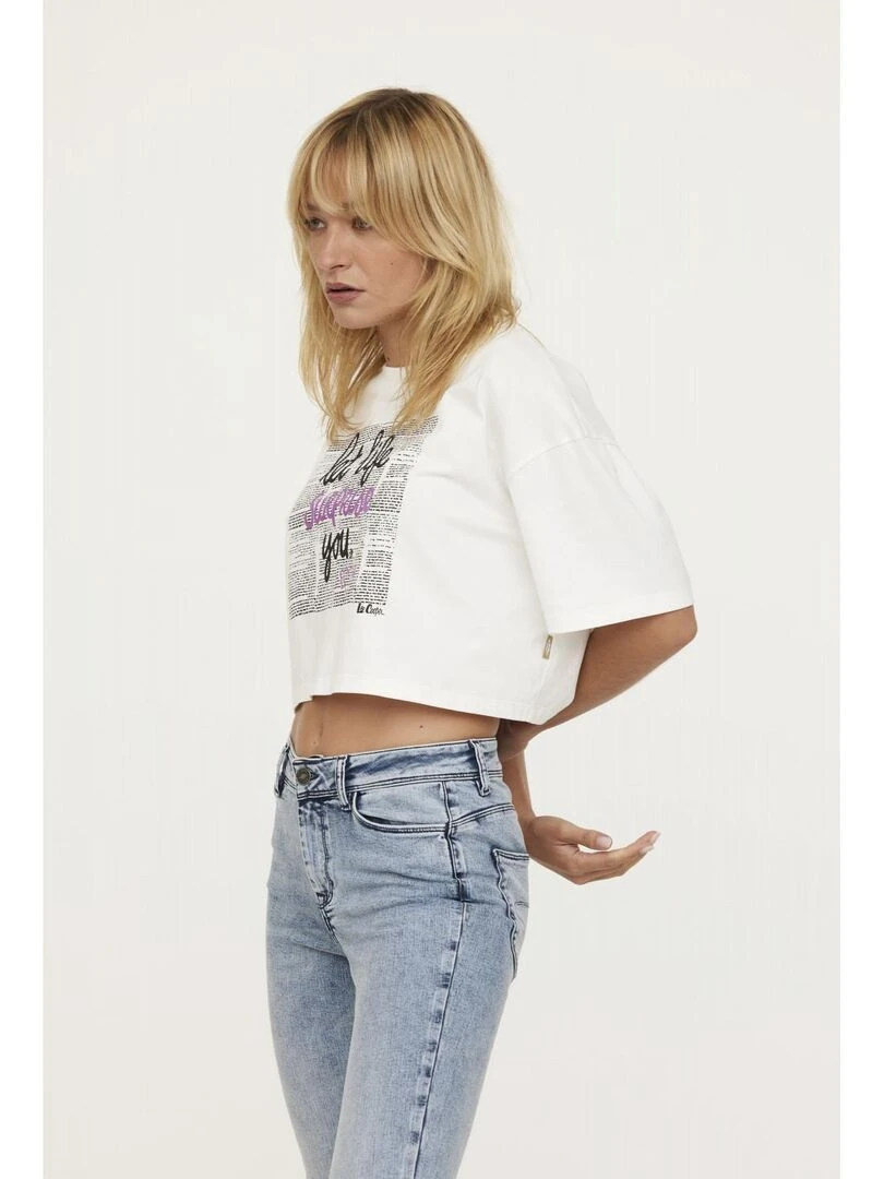 Lee Cooper T shirt manches 3/4 coton loose AIDA Blanc