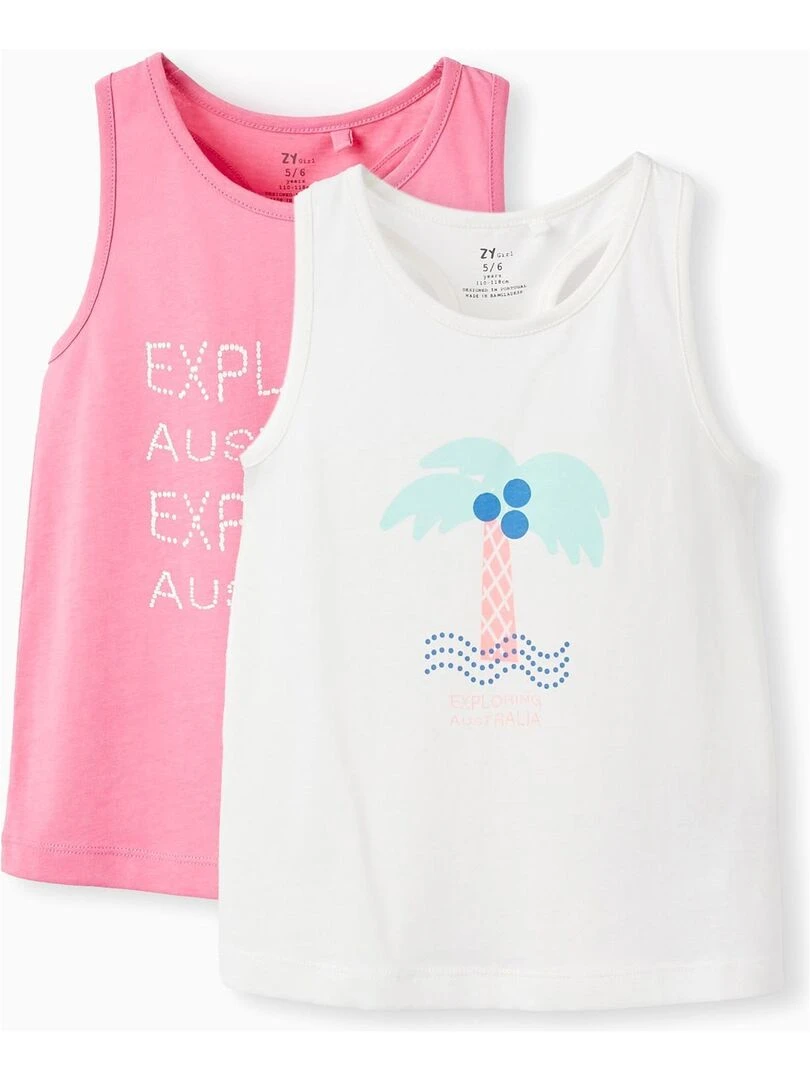 2 Tops en Coton pour Fille 'Australia' manches courtes EXPLORING AUSTRALIA Blanc