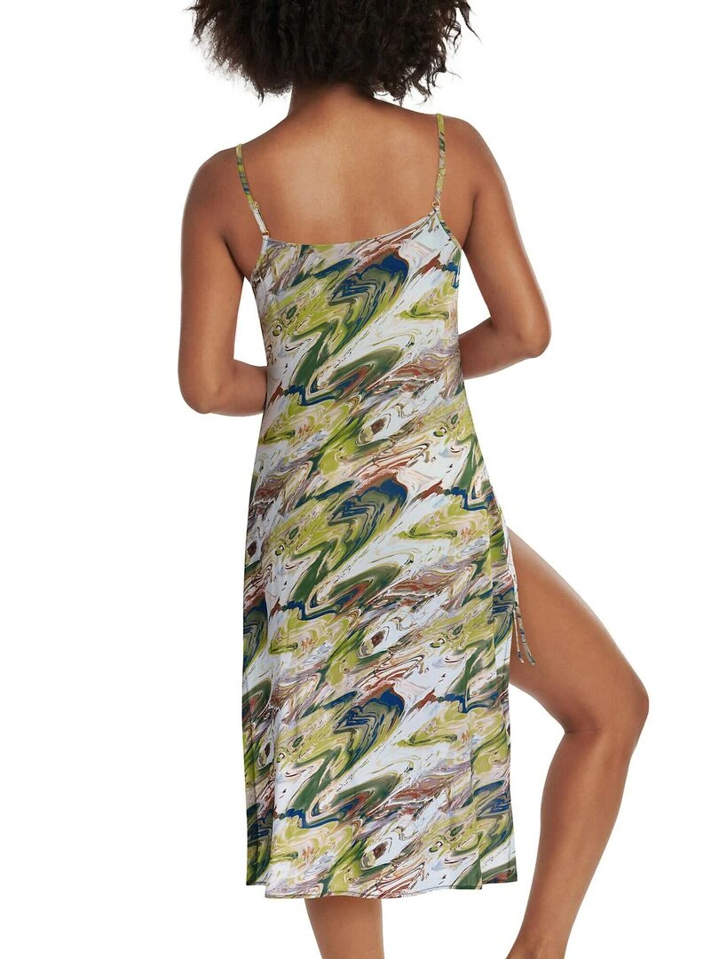 Robe estivale mi longue à fines bretelles Indonesia Vert