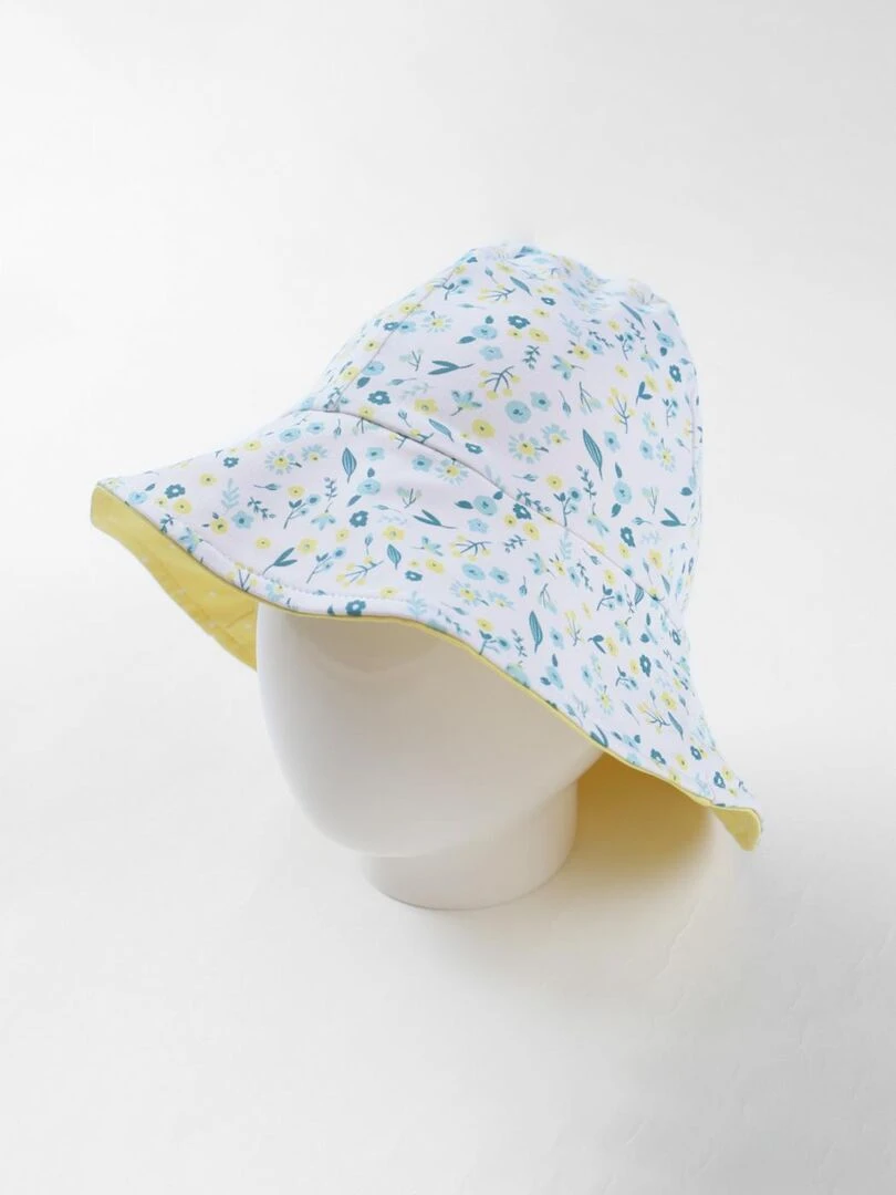 Chapeau réversible à imprimés fleuri bleu/jaune Archimède Rose
