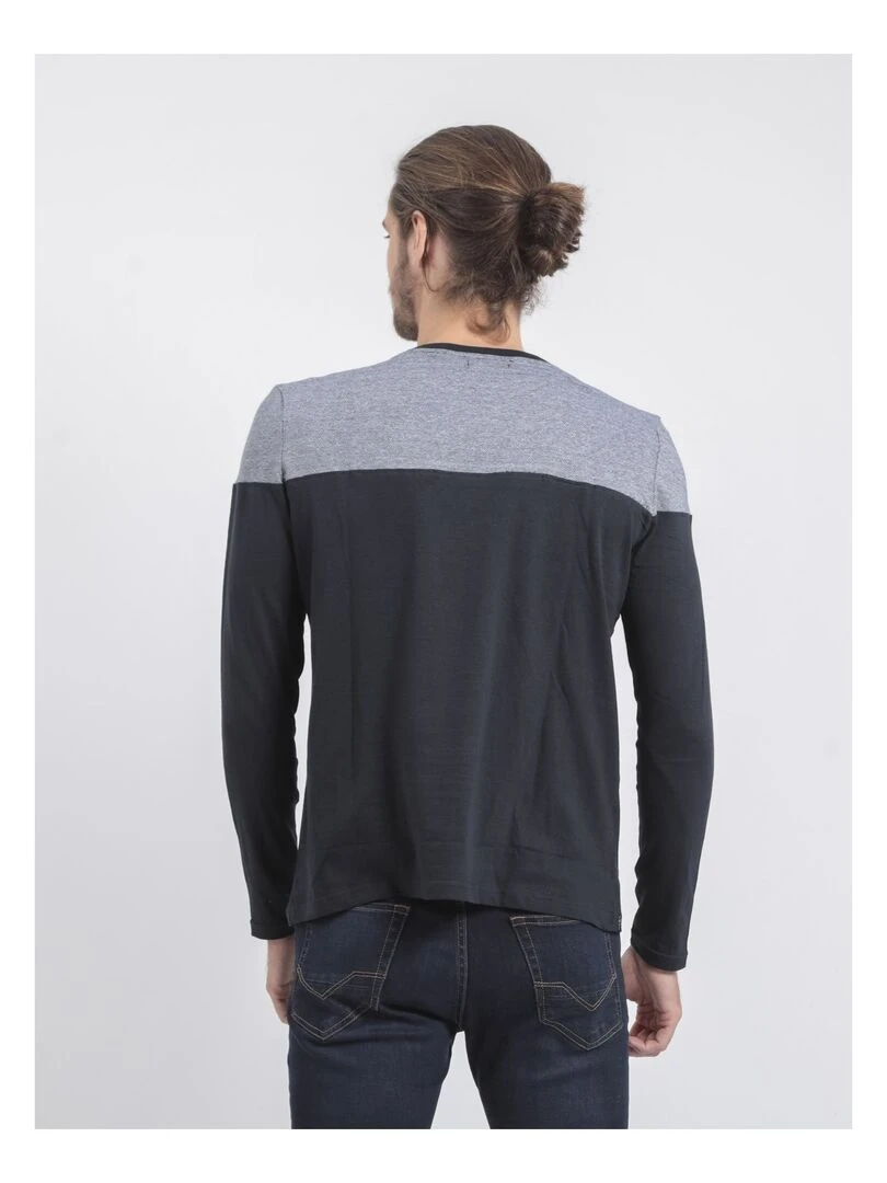 T shirt manches longues col rond pur coton JUPINEL Bleu marine