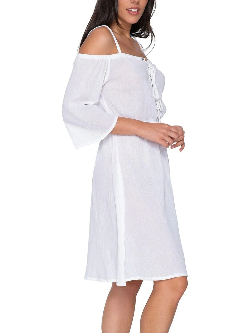 Robe estivale épaules dénudées demi manches Mia Blanc